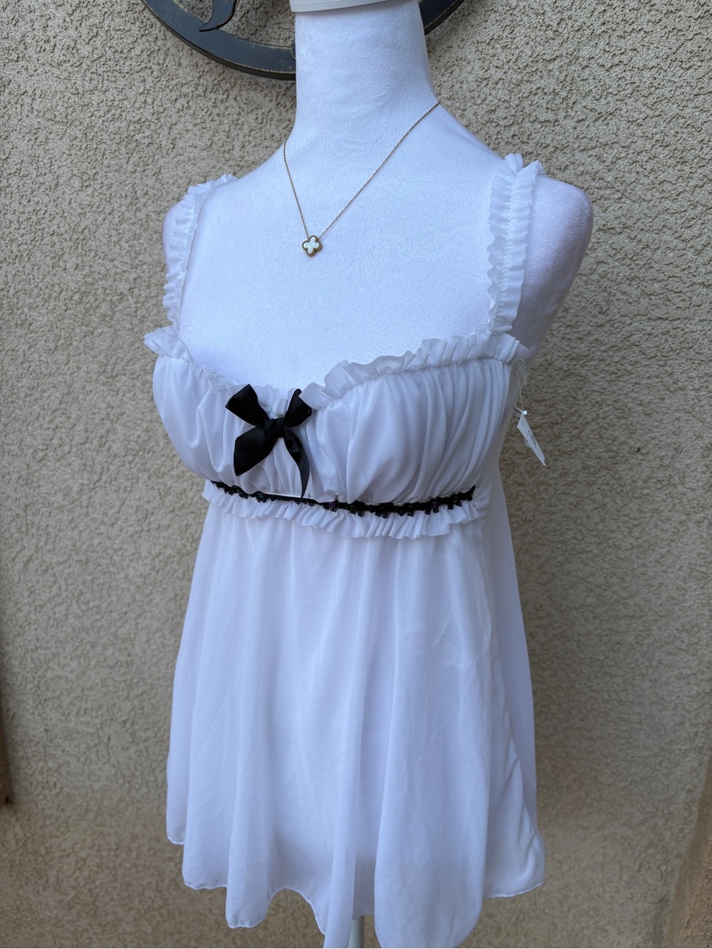 Frederick's of Hollywood Y2K White Babydoll Top Thong Set Deadstock NWT Coquette - Picture 2 of 9